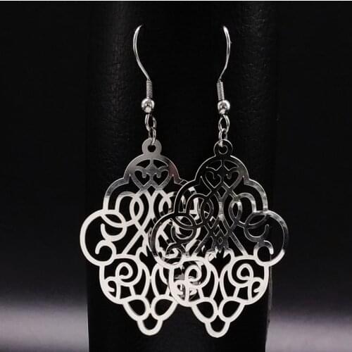 Flower Stainless Steel Statement Earrings for Women Indian Jewelry Silver Color Boho Big Earrings Jewelry orecchini E1526S01
