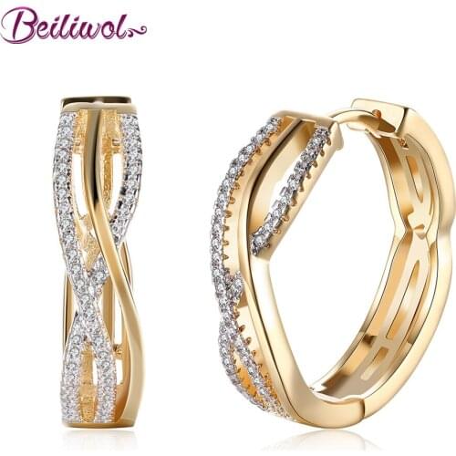 Beiliwol Hoop Earrings for Women Fashion Champagne Gold Color Zircon Crystal Korean Earring Round 2020 New Design Jewelry Gift