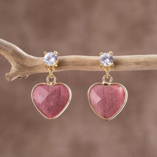 Zircon Pave Stud Faceted Stones Heart Women Eearrings