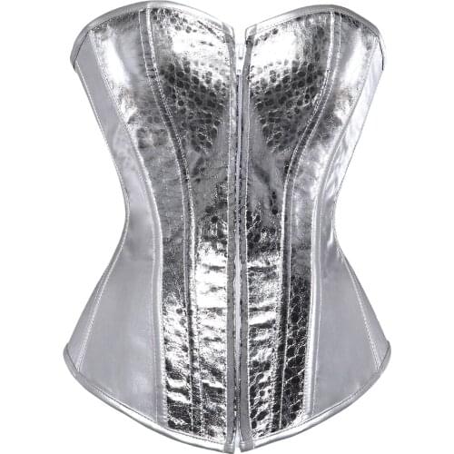 Gold/Silver Corset Waist Training Faux Leather Underwear Waist Slimming Corset Zipper Clothing Womens Large Size