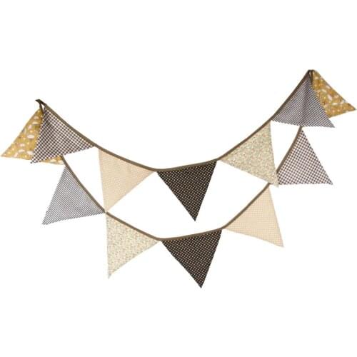 1pcs 3.3M Length 12 Flags Warm Brown Dots Flowers Children Birthday Cloth Banner Decorations Home Festival Wedding Deco Pennant