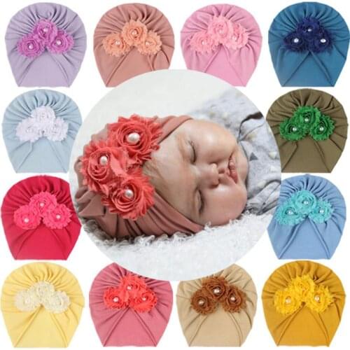 1pc Newborn Colorful Fetal Cap Solid Color Soft Hat With Sun Flower And Bow Pullover Cap For Baby Kid Care Prevent Catching Cold