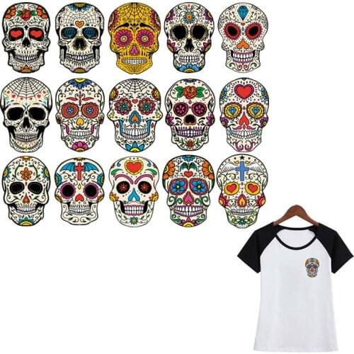 15Pcs Skull Head Iron On Patch Iron On Diy Accessory Heat Transfer Clothes Stickers Fashion Stickers Child