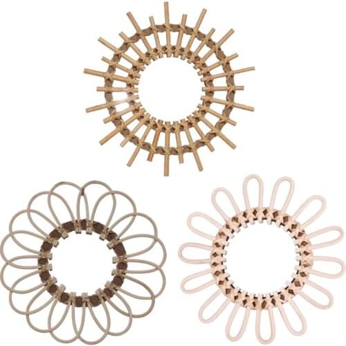 2021 New Rattan Round Makeup Mirror Innovative Art Decor Dressing Bathroom Wall Hanging