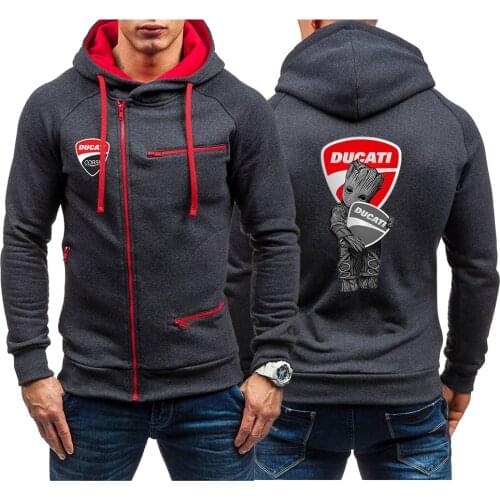 2021 Winter Zipper Sweatshirts Ducati Logo Long Sleeve Mens Hoodies Sticker Pocket Warmer Running Comfortable Sportswear