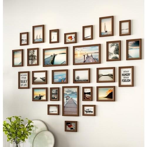 24 Pcs/set Wall Paintings Home Decor with Framed Mural Heart-shaped Family Album Photo Wall Decoration Multi-color Optional
