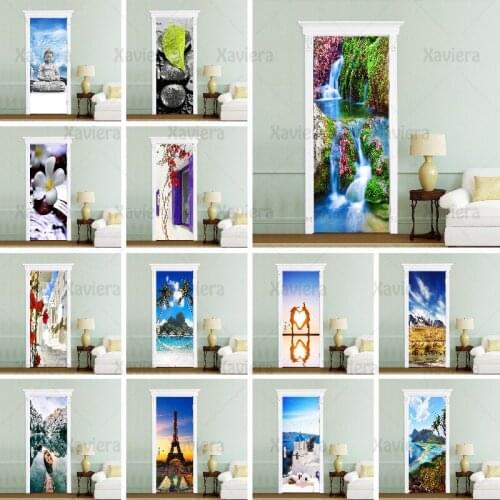 3D Door Stickers Home Decor Nordic Style Scenery For Room Door Print Art Pictures PVC Door Landscape Self Adhesive Wallpaper