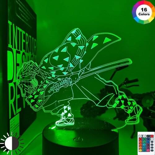 Acrylic Led Night Light Anime Demon Slayer Agatsuma Zenitsu Figure for Kids Child Bedroom Decor Cool Kimetsu No Yaiba Lamp Gift