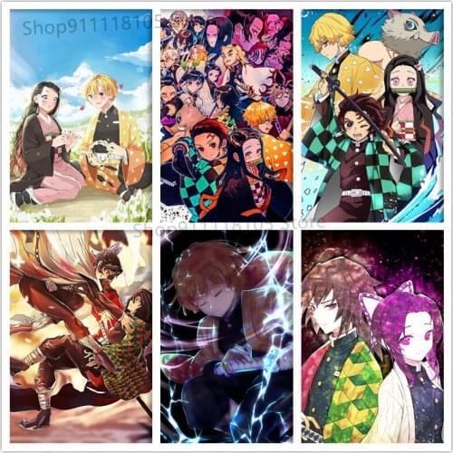 Diamond Painting AnimeS Yaiba Tanjiro Nezuko Diamond Inlaid Cartoon Mosaic 5d DIY Cross Stitch Handmade Decoration Gift