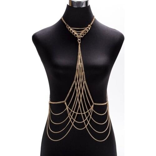 Luxury Fashion Sexy Body Waist chain Gold Silver color Body Chain Bra Slave Harness Necklace Tassel Waist Jewelry