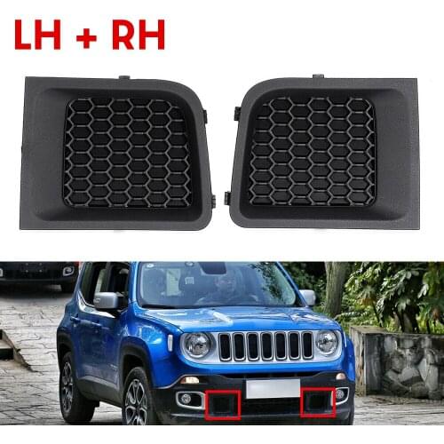 Black Bumper Grille Bezel #5XB62LXHAA 2pcs ABS Accessories Cover For 15-18 Jeep Renegade Front LH + RH