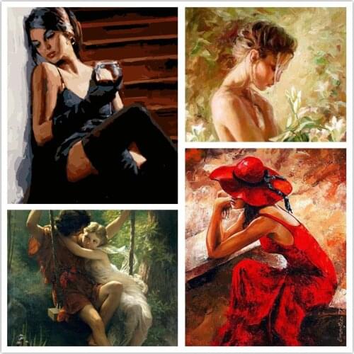 DIY Paint by number Oil painting Picture girl Art paintings Picture on wall loft Decorative canvas paintings picture for bedroom