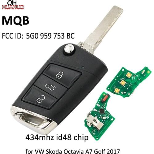Filp Remote Key 434MHz id48 Chip for Volkswagen Skoda Octavia A7 MQB Golf VII Golf7 Golf MK7 2017 FCC ID: 5G0 959 753 BC