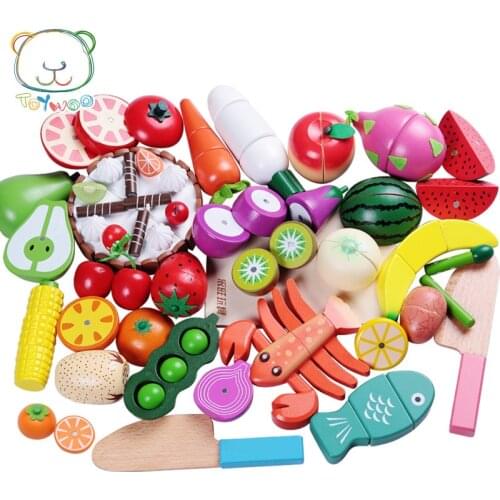 Cut Fruit Toys, Wooden Fruits and Vegetables Magnetic Baby Play Kitchen Toys