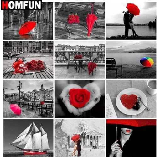 HOMFUN Rhinestone Painting Crystal Decor Diy Diamond Painting "Flower umbrella red" 3D Cross Stitch Pattern Diamond Embroidery