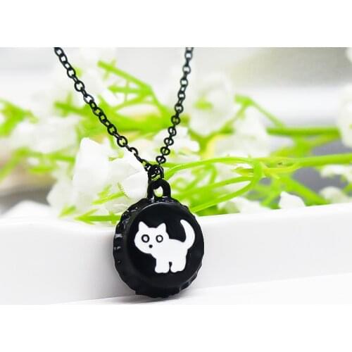 Creative bottle cap Pendant Necklace Cute cat animal Necklace Gifts for children Jewelry accessories