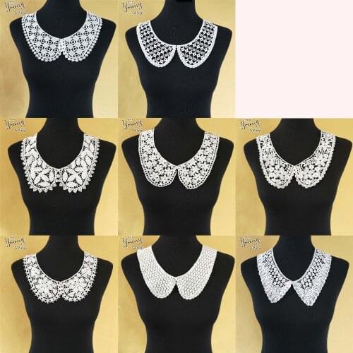 1PCS White Embroidery Round Fine U Lace Neckline Fabric, DIY Collar Lace Fabrics Applications for clothes Sewing Craft Supplies