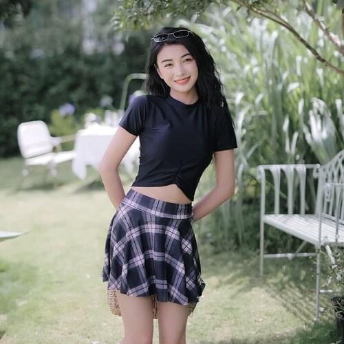 Swimsuit 2021 Deuce Two Piece Bikini Girl Kids Swimwear Sports For Women New Sexy Fit High Waist Covering Stripe College Split