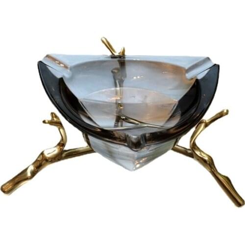 Brass Light Luxury Modern Ashtray Creative Personalized Trend Crystal Glass European Large Household Living Room