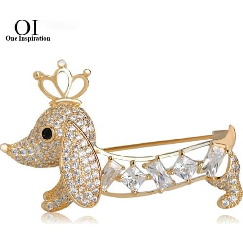 OI Cute Crown Dog Brooch Valentines Day Gifts For Women CZ Zircons Copper Jewelry Pins Brooches Clothes Accessories