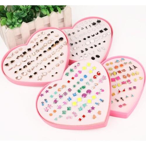 Multicolor 36 Pairs Cartoon Hypoallergenic Plastic Stud Earrings Set For Women Girl Wedding Christmas Gifts Flower Star Jewelry