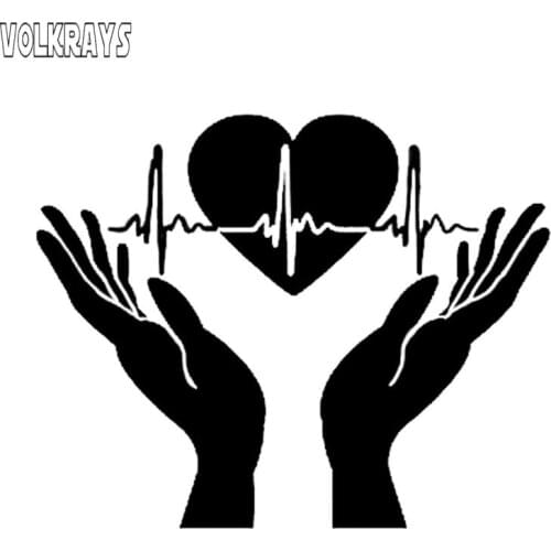 Volkrays Fashion Car Sticker Coolest Heart Heartbeat In Hands Open Palms Cardiogram Accessories Reflective Vinyl Decal,11cm*14cm