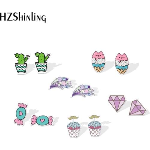 2019 New Candy Cupcake Acrylic Earring Chocolate Ice Cream Resin Earring Cactus Epoxy Earrings Gilfts