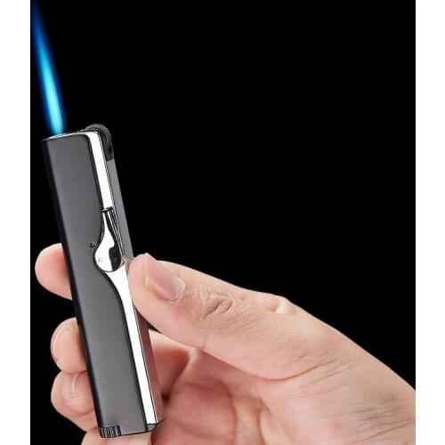 New Ultra Thin Torch Turbo Flint Lighter Jet Butane Gas Metal Stripe Pipe Lighter Windproof Cigarette Cigar Gadgets For Man