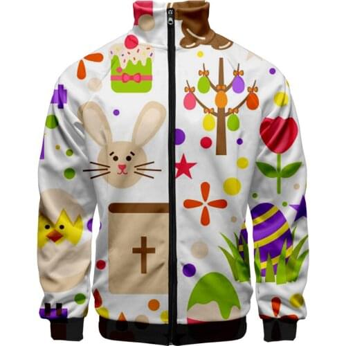 2021 New Arrival Easter Day 3D Print Stand Collar Hoodie Men Women Zipper Hoodies Jackets Bunny Sweatshirts Clothes