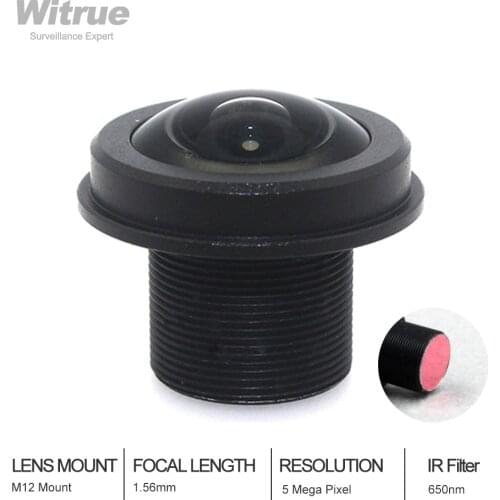 Fisheye Lens 1.56mm 180 degree M12 Mount 5 Mega Pixel F2.0 with 650nm IR filter Lenses for Security Action Camera