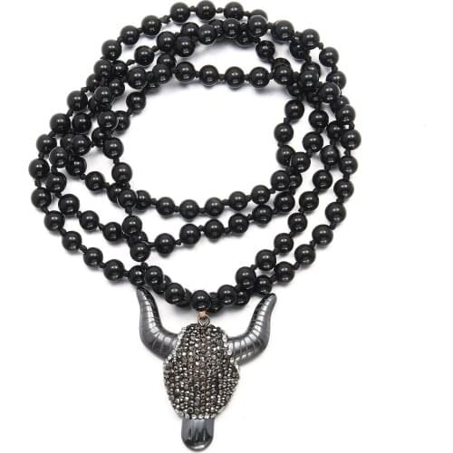 Gothic Style Necklace Jewelry Black Agates Pendant Stone Necklace Men Stainless Steel Long Necklace Jewelry