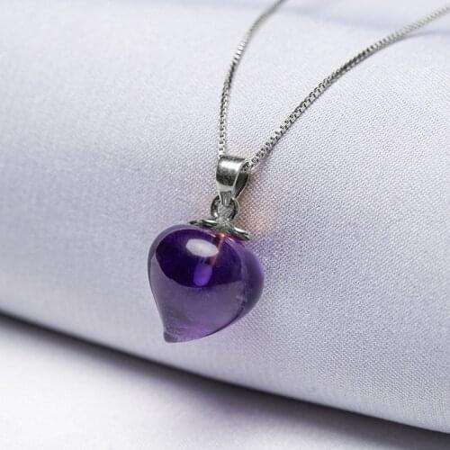 1pc Natural Amethysts Peach-shaped Pendant Stone Necklace Female Inlaid With Longevity Peaches Reiki Crystal Gifts