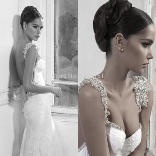 Dress 2020 for engagement New royal Lace White Mermaid Stap Shining sexy Backless Bridal Gown Beads Bespoke Wedding Dresses