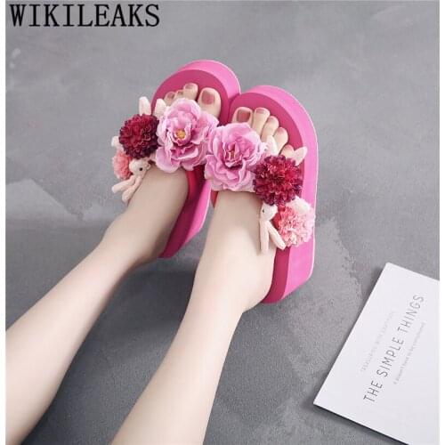 Beach Slippers Fashion High Heel Slippers Platform Sandals Flip Flops Women Platform Slides Wedge Shoes Women Slippers Summer 42