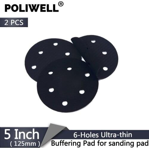 POLIWELL 2PCS 5 Inch 125mm 6 Holes Ultra-thin Sponge Pad Buffering Interface Pads for Sanding Pad Hook and Loop Sanding Paper