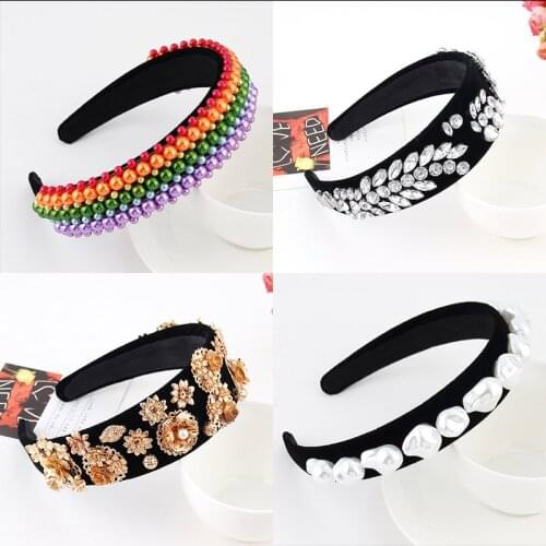 Headbands For Women Girls Korean Wide Pearl Zircon Hair Bands Accessories Fashion Adult Diademas Bandeau Cheveux Wholesale