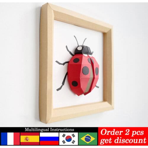 Pre-cut Ladybug Insect Wall Decor Home Art Decoration Paper Model,3D Low-Poly Papercraft,Handmade DIY Adult Craft Toy RTY037