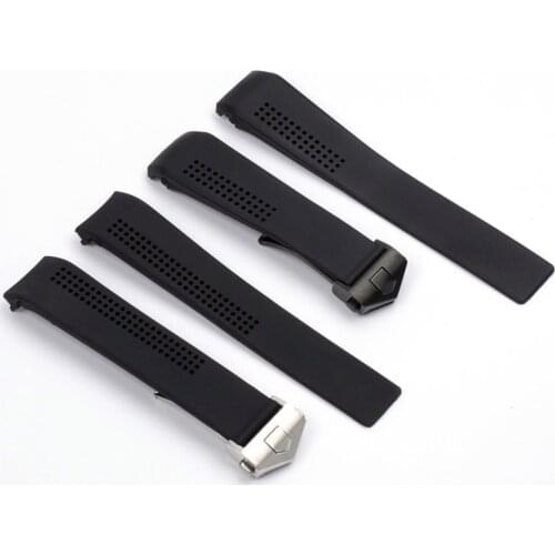 Black Tape Curved End Watchband 20mm 22 mm Silicone Rubber Strap For TAG Heuer Carrera Wrist