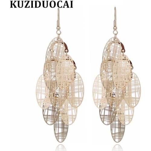 Kuziduocai New Fashion Jewelry Bohe Punk Will Not Fade Pure Metal Flakes Droplet Splice Stud Earrings For Women Brincos E-216