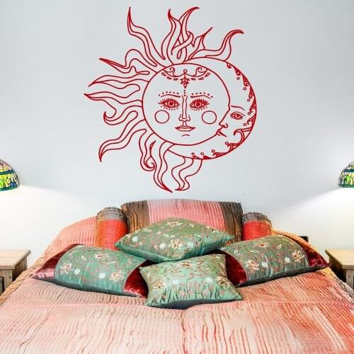 Sun And Moon Wall Decal Sticker Ethnic Symbol Wall Decals Bedroom Dorm Bohemian Boho Bedding Wall Art Home Decor Stickers A076