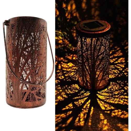 Solar Outdoor Wrought Iron Lantern Hollow Out Hanging Lantern Energy Saving Outdoor Garden Tree Lights For Terraces Lawn Porches