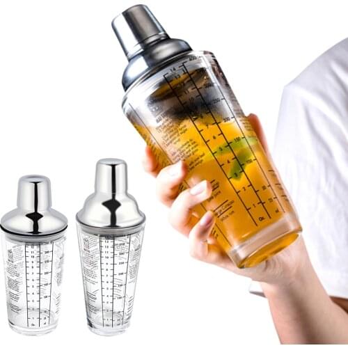 Glass Cocktail Shaker Transparent Scale Bar Shakers Cup Wine Mixing for Bartender Juice Water Bottle Stainless Steel Party Tools
