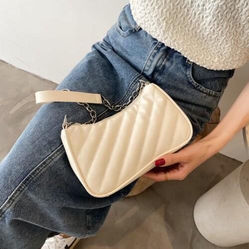 Underarm Baguette Shoulder Bag Women Bag Designer Female Handbag Purse Chain Fashion PU Leather 2021 New Diamond Lattice Zipper