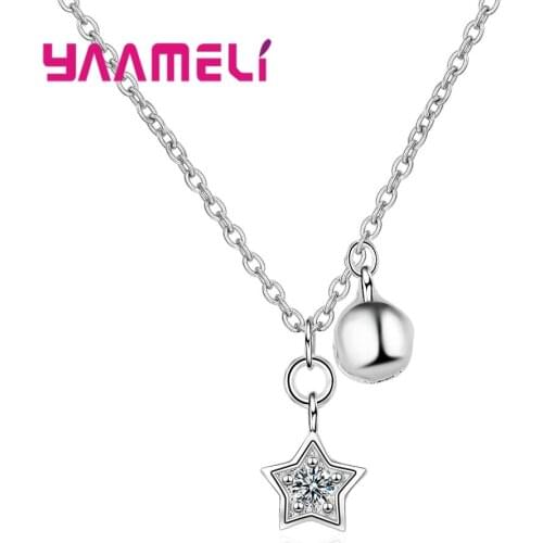 Super Shining Crystal Star Shape Pendant Real Brilliant 925 Sterling Silver Necklace For Women Ladies Crystal Jewelry