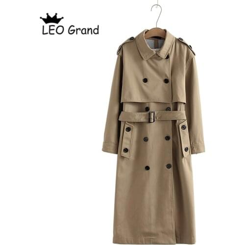 Vee Top women casual solid color double breasted outwear fashion sashes office coat chic epaulet design long trench 902229