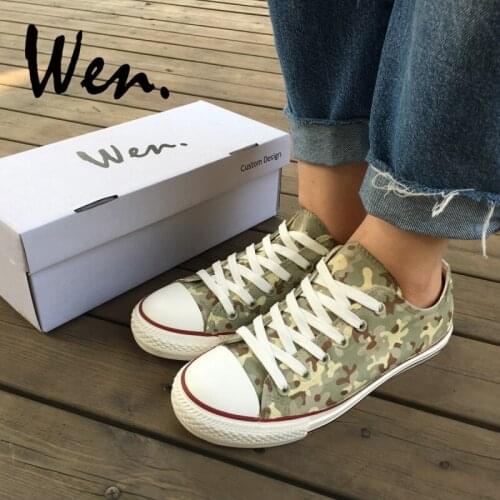 WEN Original Design Hand Painted Shoes Custom Special Forces Camouflage Pattern Low Top Canvas Sneakers Unisex Special Presents