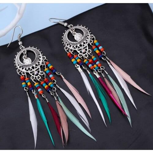 Vintage Ethnic Dangle Drop Earrings for Women Female Anniversary Bridal Party Wedding Long Ear Jewelry Ornaments Accessories