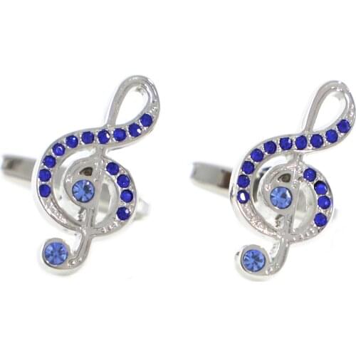 Mens Novelty Blue Crystals Treble Clef Music Note Cufflinks Wedding Cuff Links Birthday Fathers Day Cuff Links
