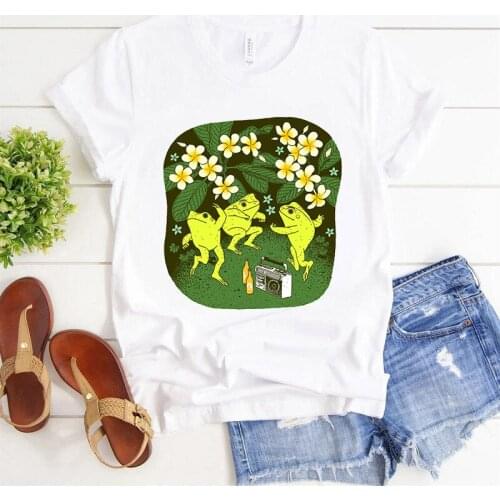 Women Lady Cartoon Frog Printing T shirt Clothes Short Sleeve Tshirt Tee Womens Top Female Print T Graphic T-shirt