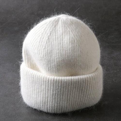 Winter Female Rabbit Fur Knitted Hat Ladies Warm Skullies Women Men Hip Hop Skullcap Unisex Street Retro Casual Soft Beanie Hat